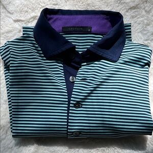 Men’s Greyson Navy and Teal Striped Golf Polo Shirt, Small